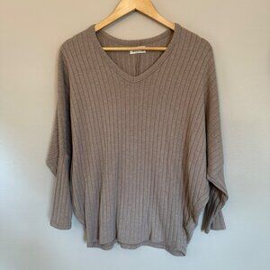 24/7 Maurices Oversized Ribbed V-Neck Dolman Sleeve Sweater Top Taupe  Women's C